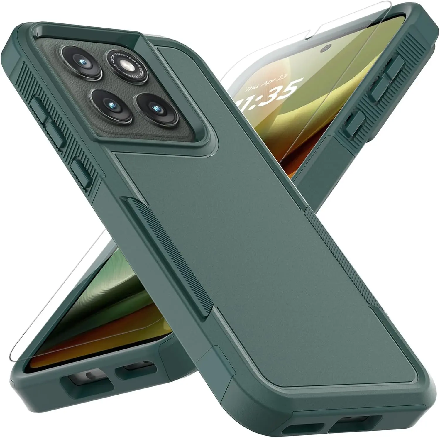 for Motorola Edge 2026 Case: Dual Layer Protective Heavy Duty Cell Phone Cover Shockproof Rugged with HD Screen Protector - Military Protection Bumper Tough for Motorola Edge 2026, Dark Green