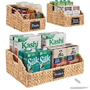 Best Choice Products Hyacinth Angled Pantry Storage Baskets W/ Handles, Chalkboard & Marker (Set of 3)