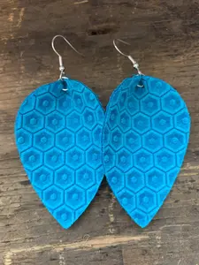 Bright Blue Honeycomb Leather Earrings