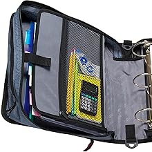 Case-it Mighty Zip Tab School Zipper Binder | 3-Inch O-Rings, 600-Sheet Capacity, 5-Subject Expanding File Folder, Multiple Pockets & Storage Organizer, Shoulder Strap | D-146 Light Blue Daisy