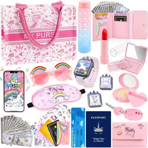 F-CPB12  Play Purse for Little Girls, 35PCS Toddler Purse with Pretend Makeup for Kids, Princess Toys Includes Handbag, Phone, Wristwatch, Kids Toy Christmas Birthday Gift for Toddler Girls 3 4 5 6 +