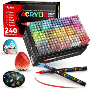 240 Colors Acrylic Paint Pens Markers Set, Brush Tip Paint Markers for Rock Painting, Wood Canvas Stone, Christmas Gift DIY Crafts