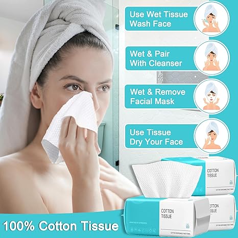 Pack of 2 (200 CT) Disposable Face Towel, Cotton Facial Dry Wipe for Sensitive Skin, Facial Tissues for Skin Care, Facial Cleansing, Makeup Wipes, Makeup Remover Towels, Upgraded and Thickened