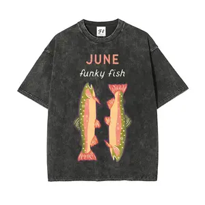 June Funky Fish Interesting Careers Design Fun Profession S~5XL Oversize Unisex Washed T-Shirt for Women and Men's Unisex Fit Batik Cotton Oversize Streetwear Menswear  Super Soft Pre-Shrunk