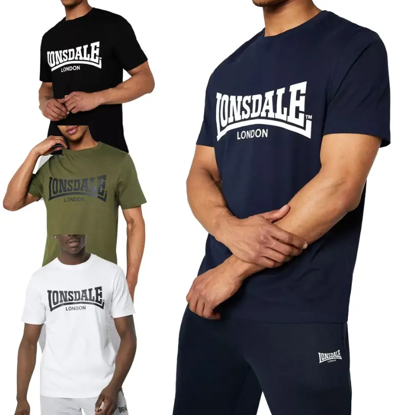 Lonsdale Mens T Shirts Essential Logo Crew Neck Short Sleeve Summer Basic Tee