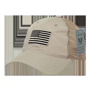 212 MAIN Unisex Trucker Cap - Khaki, 1 Size, Snap Closure, Casual Cotton Ripstop Fabric, Relaxed Fit, USA Flag Embroidered, Trucker Style