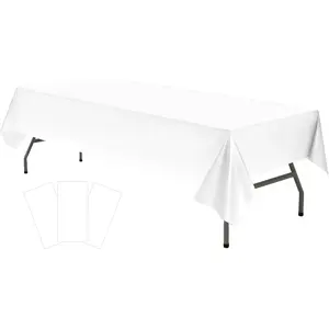 Plastic White Tablecloths 3 Pack Disposable Table Covers 54" x 108" Rectangular Table Cloths for Parties Engagement Wedding Bridal Shower Banquet, Fits 6 to 8 Foot Rectangle Tables