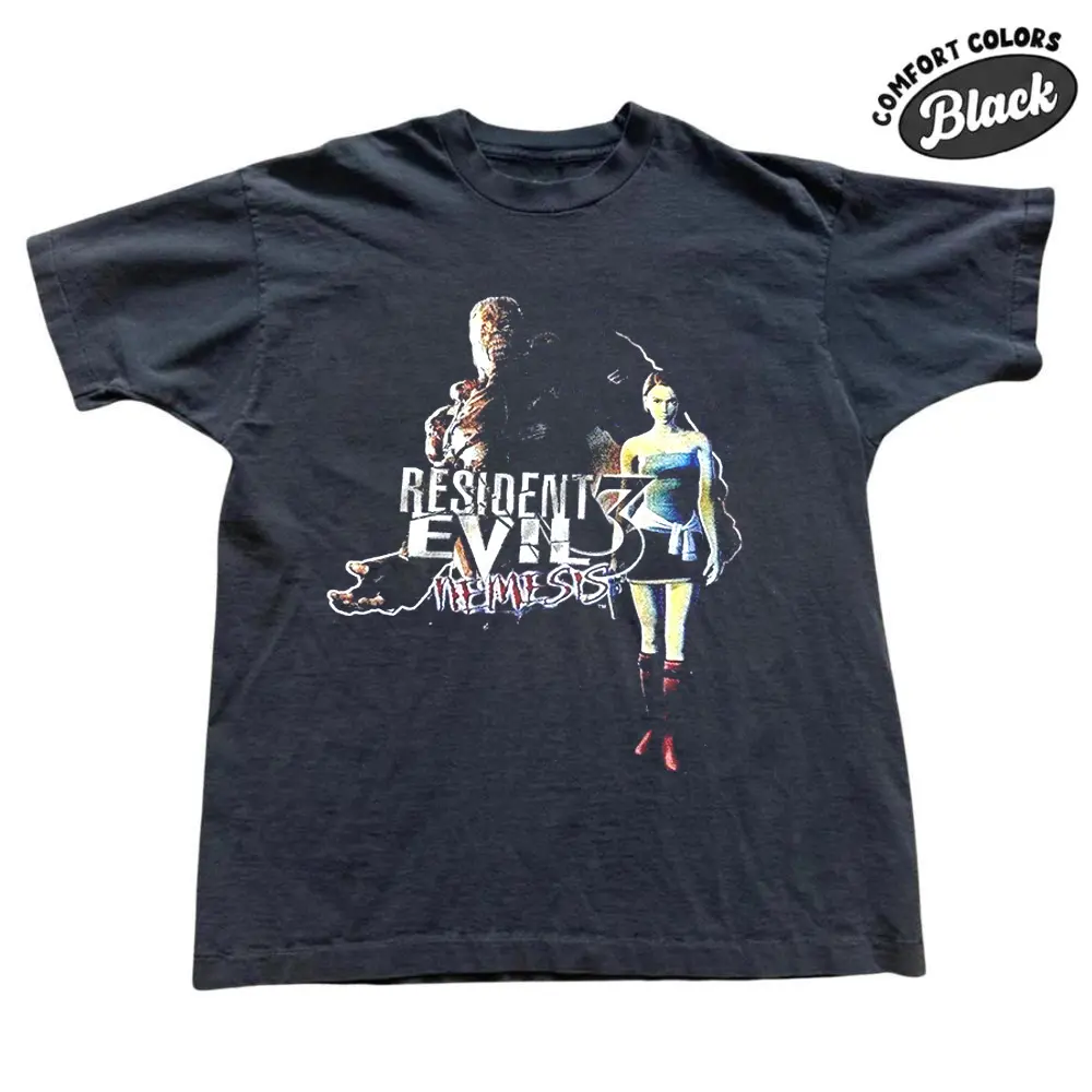 Vintage Anime Girl with Gun and Blue The Resident Evil 3 Nemesis Comfort Color T-Shirt, Retro Survival Horror Game Tee, Vintage Gamer Shirt, Unisex Gamer Gift, Gift for Women, Crew Neck T-shirt, Trending T-shirt