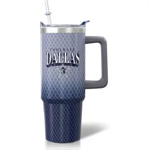 Generic 40 Oz Dallas City Classic Stainless Steel Tumbler with Handle and Straw for Football Fans Gifts Travel Mug Keeps Drinks Cold & Hot Blue 18/8 304 BPA-Free Double-Wall Vacuum Insulated
