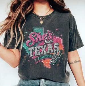 Go Spurs - She's from Texas Basketball Shirt, Game Day Graphic Fan Gift, Basketball Tee For Women and Men U77