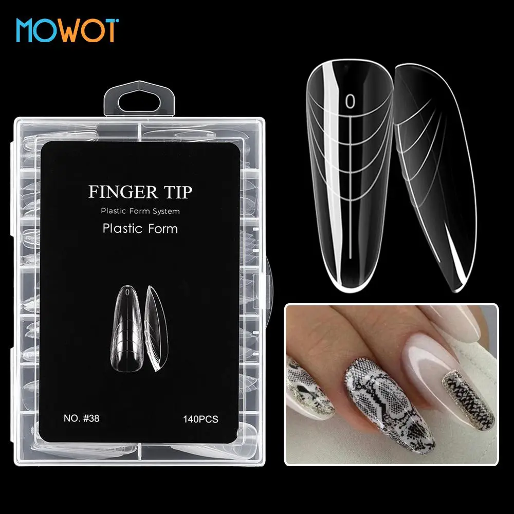 MOWOT 140pcs/box Clear Nail Dual Forms Acrylic False Nail Tips Poly Extension Gel Molds Reusable Full Cover Nail Form Upper Mold