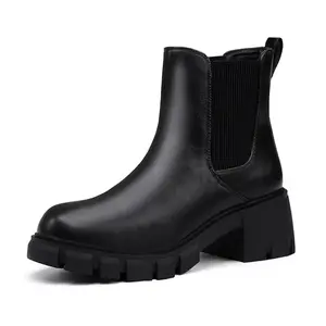 IDIFU Women's Chunky Platform Chelsea Boots, Women's Elastic Ankle Chelsea Boots, All Weather Boots, Comfortable Insole Shoes