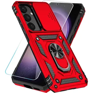Phone Case for Samsung Galaxy S24 / S25 Case with HD Screen Protector & Kickstand & Slide Camera Cover,Phone Case for S24 / S25 6.2", Red