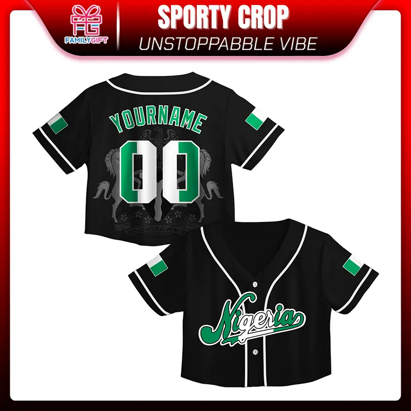 Custom Nigeria Baseball Jersey – Personalized Name & Number, Black & Green National Flag Inspired, Unisex Adult & Youth Sizes