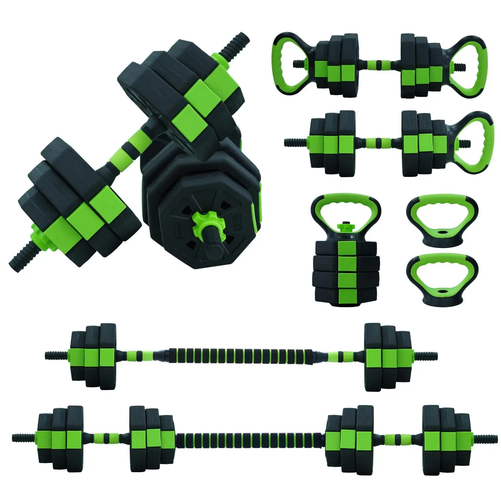 Convertible Home Gym Weight Set, Adjustable Dumbbell System Transforms into Barbell, Kettlebell, and Push Up Stand, Compact Strength Training Equipment for Full Body Workout