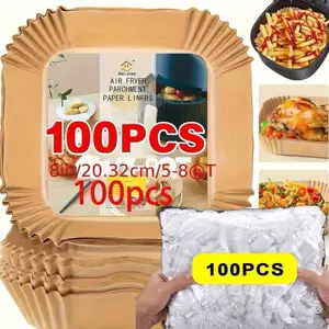 100pcs air fryer liner, non stick paper for baking, grilling, and microwave ovens - easy to clean, single-layer paper for healthier cooking - baking oil paper, comes with 100pcs disposable cling film as a gift