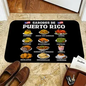 Sabores de Puerto Rico Doormat, Puerto Rican Food Guide Welcome Mat with Mofongo & Lechón, Boricua Heritage Home Decor, Traditional Cuisine Kitchen Mat, Hispanic Heritage Month Gift, Entrance Rug for Boricuas