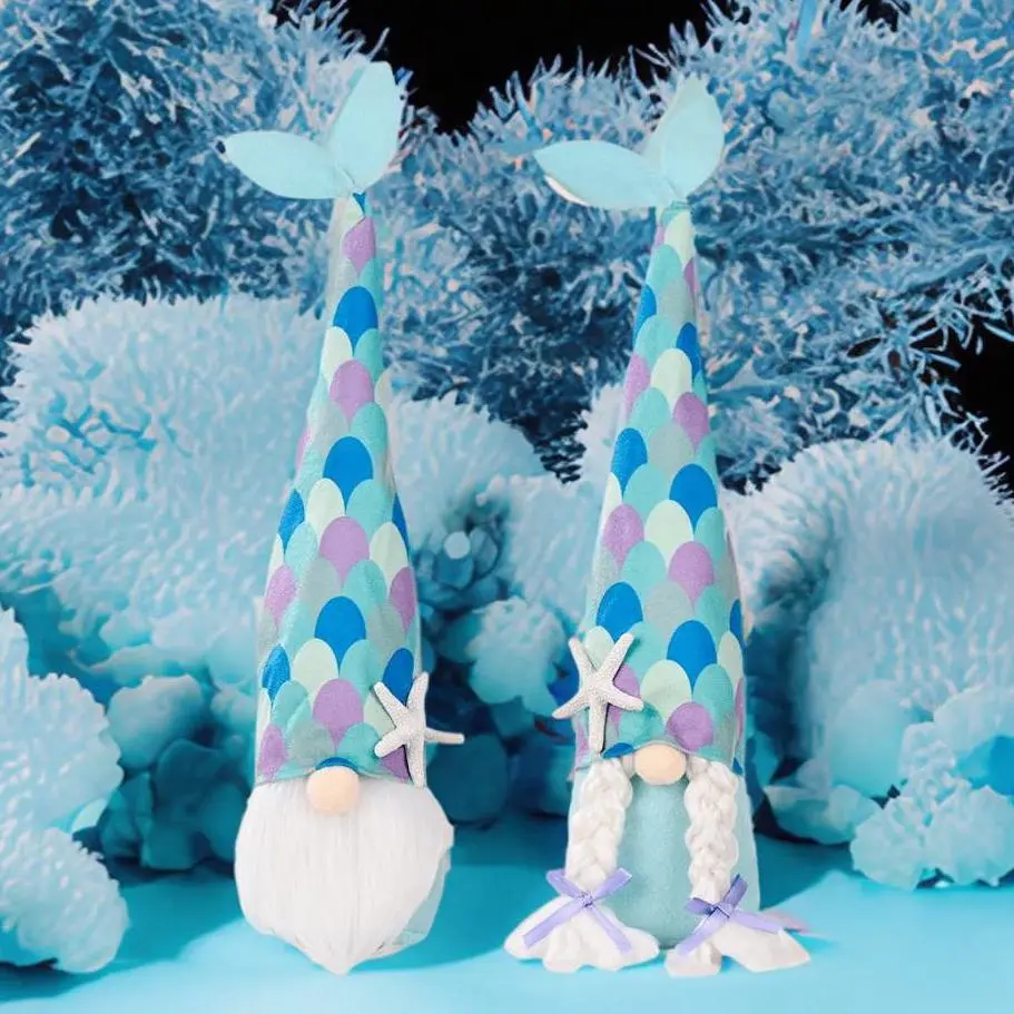 Mermaid Plush Gnome Set, Beach Style Home Decoration