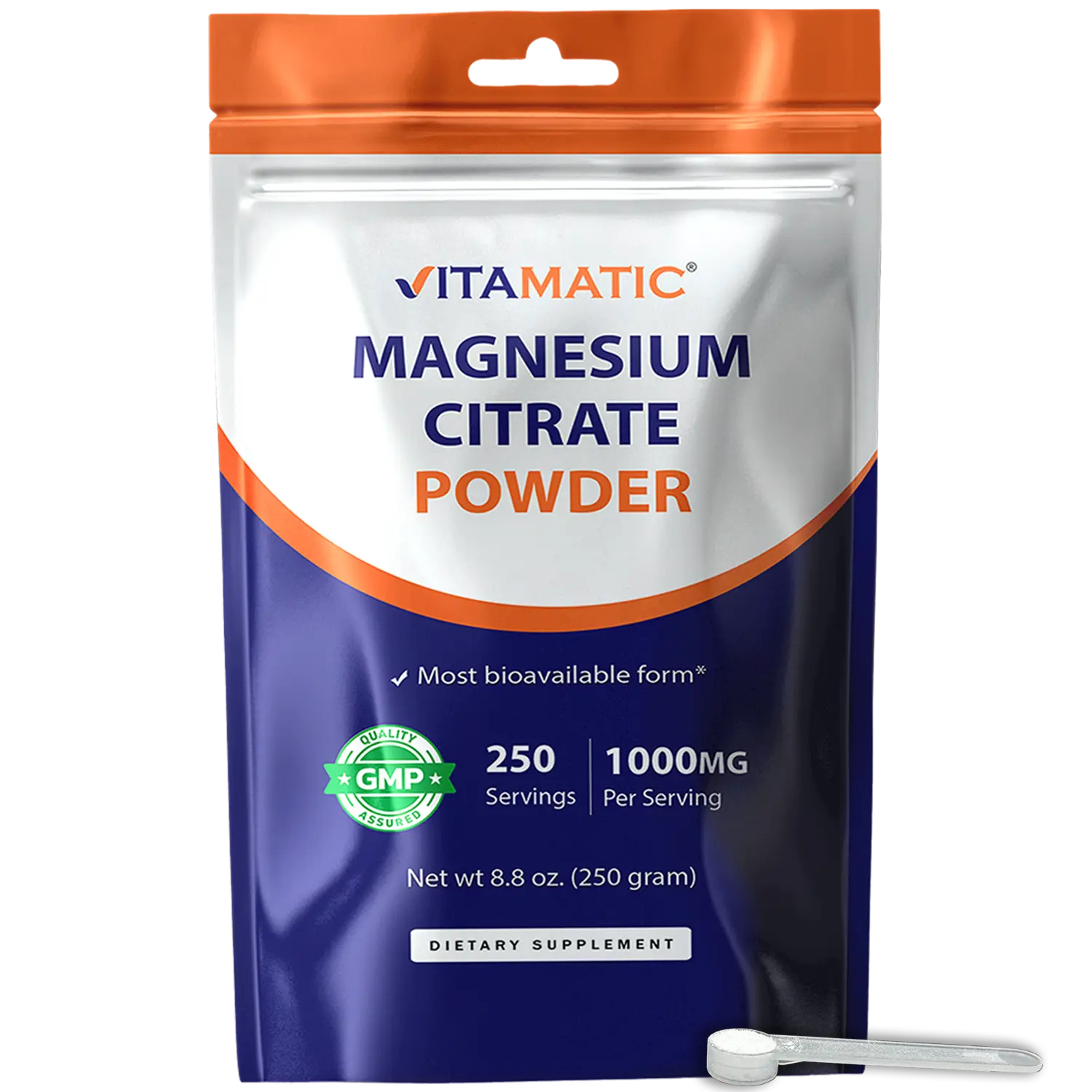 Vitamatic Magnesium Citrate 1000mg per Serving Supports Muscle, Joint, and Heart Health 250 Grams - 250 Servings