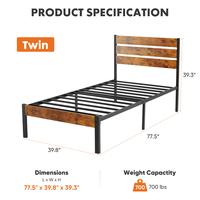 Twin Bed Frame (With Wooden Headboard &Footboard)