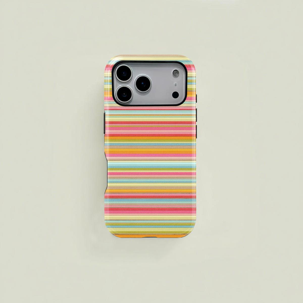 Classical Retro Mixed Color Rainbow Stripe Flower Art Detail Phone Case - 2-in-1 MagSafe Compatible Cover, Sturdy Durable Phone Accessories for iPhone 17/16/15/15 Plus/14/13/12/11 Pro Max/Pro, Unisex Birthday Gift