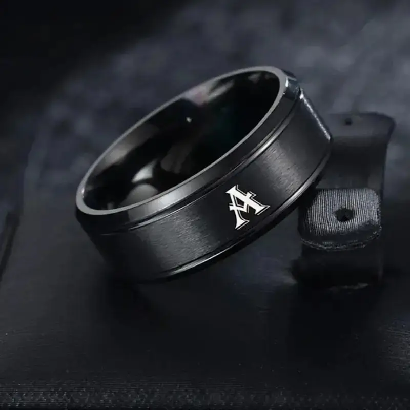 1pc Fashion 26 English Letters Ring With Double Beveled Edges, Men's Stainless Steel Ring