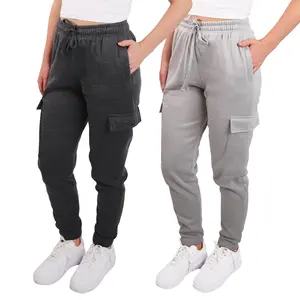 SPXTREME [2 Pack] Cargo Jogger Sweatpants for Women Casual Lounge Wear Breathable Fleece Bottoms with Pockets & Elastic Waistband Lightweight Comfy Super Soft Multicolor Trouser