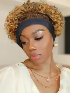  Bouncy Curly Headband Human Hair Wigs for Women Short Curly Pixie Cut Headband Half Wig Human Hair Machine Made Wigs
