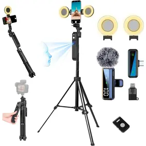 70.9" Auto   Tripod for  Anriod Phone,Vlogging Kit for ,Content Creator Essentials,with Light / 360 Rotatable Tripod/ Microphone/Remote