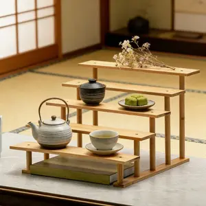 New 5-Tier Staircase Desktop Organizer, Modern Simple Style Storage Rack, Bamboo Structure, Durable, Ideal for Office, Bedroom, Living Room