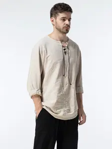 Spring and autumn men's linen shirts, short-sleeved casual shirts, button-up shirts, men's wedding shirts