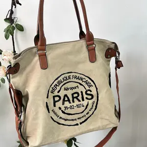 Huge capacity Paris Canvas tote – crossbody + shoulder strap ️ 31-02-1974