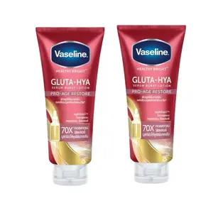 Vaseline Healthy Bright Gluta-Hya Serum Burst Lotion Pro-Age Restore Pack of 2 300ml Each for Radiant Skin Body Care Moisturizers