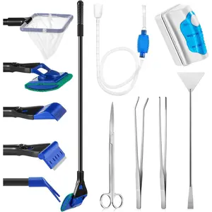 Aquarium Fish Tank Cleaning Tool Kit Include 4 Pcs Long Aquascape Tools Kit 1 Pcs Magnetic Glass Cleaner Brush 5 in 1 Fish Tank Gravel Cleaner and Siphon Vacuum for Terrarium Fish Tank Set