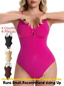 Women's Seamless Shapewear Bodysuit, Front Zipper Design, Tummy Control Thong Style, All Seasons Wearable, Comfortable Fit, Underwear