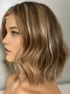 Women's Medium Length Wave Wig, Soft Glitter Hair, Pre-Cut Baby Hair Lace Front Design, Lace Hairline Wig, Daily Wear Headwear