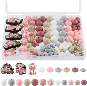100 count  Beads Set, Lentil Rhinestone Spacer Print  Beads 15mm and 12mm for Pens and  MakingPink Cow