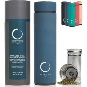 Thermos with Infuser for Tea, Coffee and Fruit-Infused Water - Stainless Steel - Tea Infuser Bottle - Tea Tumbler with Infuser - Leakproof Travel Tea Mug - Tea Infuser Cup - 15Oz - Blue Drinkware Flasks