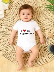 Newborn Baby Boy Girl Onesie, Letter Print Short Sleeve Romper, Unisex Infant Jumpsuit, Comfortable and Cute Newborn, Letter Print Bodysuit