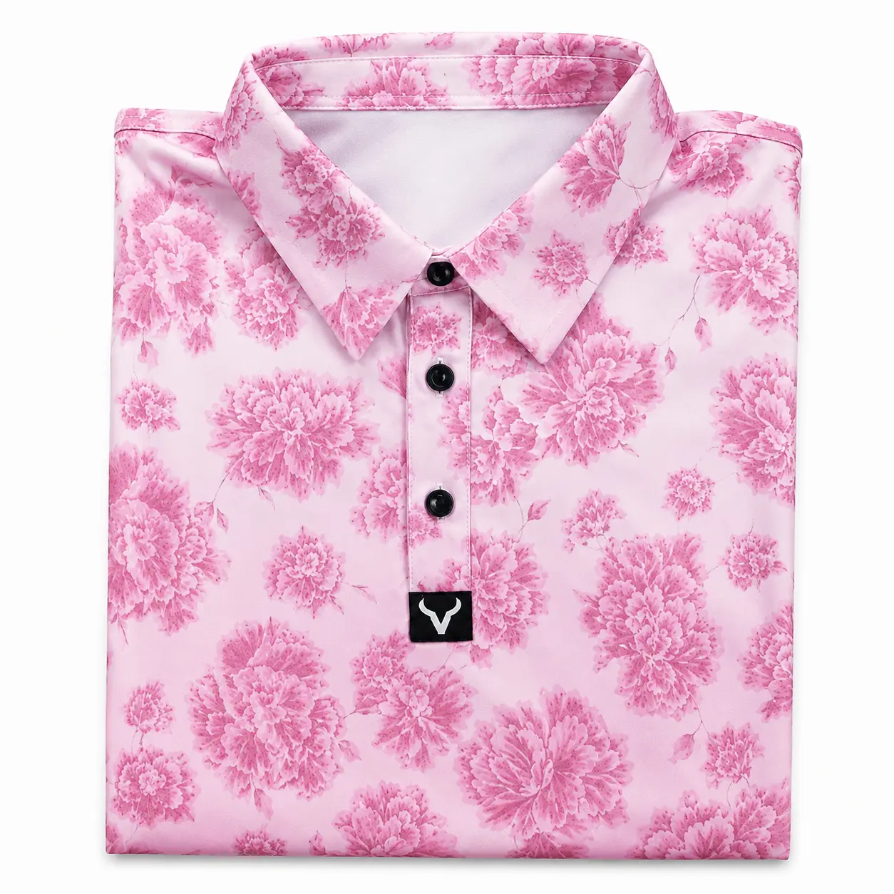 Vexil Brand - Floral Pink - Golf Polo Shirt with Embroidered Logo.