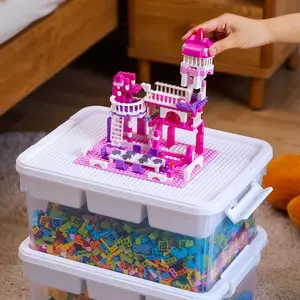 "LIMITED STOCK" Citylife 17 QT Plastic Storage Box with Building Baseplate Lid and Removable Tray Craft Organizers and Storage Clear Storage Container for Organizing Bead, Tool, Sewing Colorful Bin