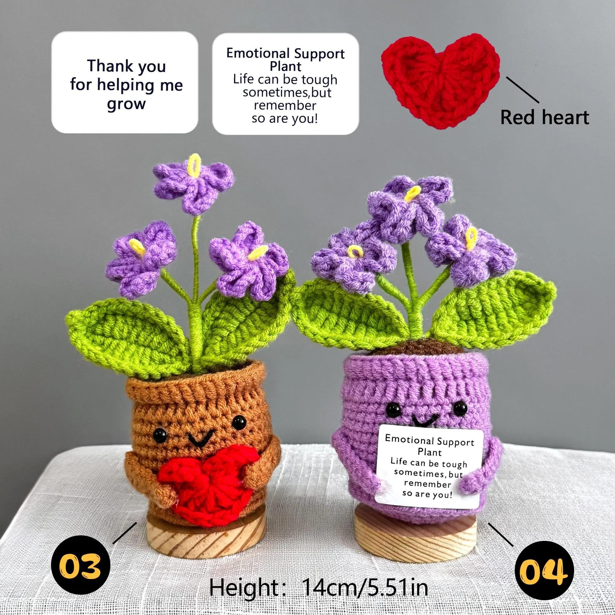 Handmade Crochet Forget me not Flowers with Hugging Heart,Emotional Support Potted Plant,Supportive Gift Au Flower,Mother's Day gift