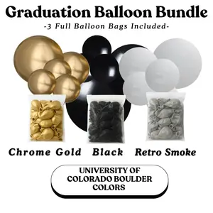 Graduation Balloon Bundle - University Of Colorado Boulder Colors I Chrome Gold, Black, Retro Smoke