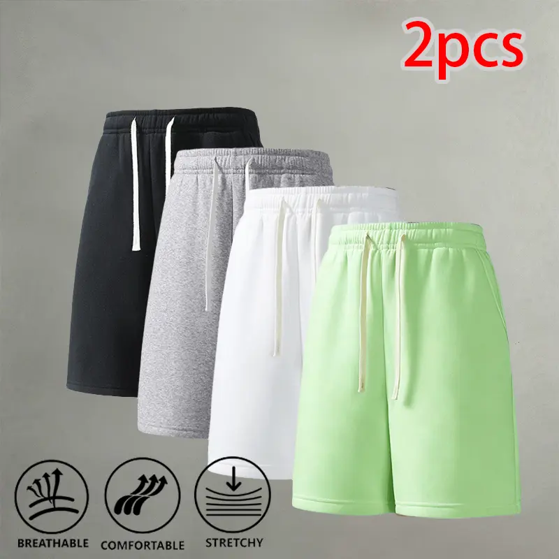 Men's 2-Piece Stretchy Loose Casual Set - Minimalist Chic Stretchy Fabric Breathable Polyester Mid-Thigh Jogger Shorts, Drawstring Belt, Flat-Stitched Hem for Running, Commuting