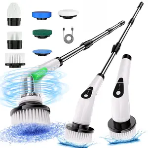 Electric Spin scrubber with 5-cell battery indicator, electric cleaning brush with 7 different replacement brush heads and detachable telescopic pole, electric bathroom scrubber for floors, tiles, kitchens, bathtubs, cars, living rooms.