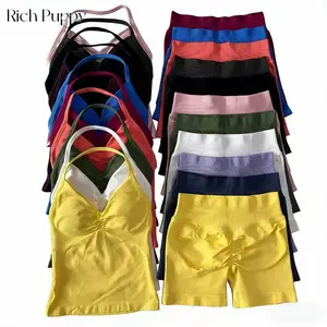 Sport Braspacks 2Pcs Gym Set Women Backless Tank Tops High Waist Scrunch Seamless Shorts Fitness Clothes Activewear Workout Sets Summer Sportswear..