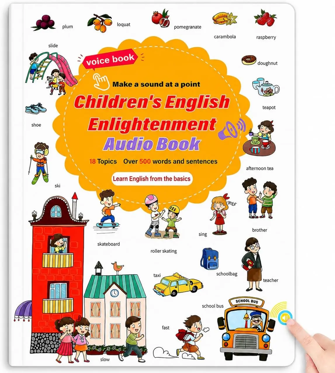 500-Word Toddler Audio Learning Book, Interactive English Sound Book for Kids Ages 2-8 with Touch, Smart Educational Early Talking Books for Preschool, Kindergarten