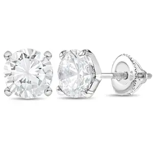 CZ Prong Set Children's / Kids Earrings Screw Back - Sterling Silver
