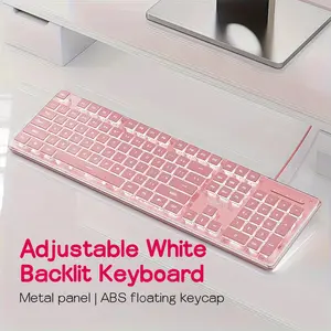 Cute Pink Wired Keyboard with Retro Round Keycaps ️ Silent Typewriter Style USB Keyboard | Pastel Pink/Purple/Green | No Lag & No Charging Needed | Plug & Play Office Essentials for Laptop & PC | Back to School Gift for Students