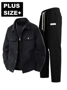 Fashion Men's All-Season Plus Size Tracksuit Set Jacket Top Coat Sports Long Pants, Casual Daily Wear, Unisex Workout